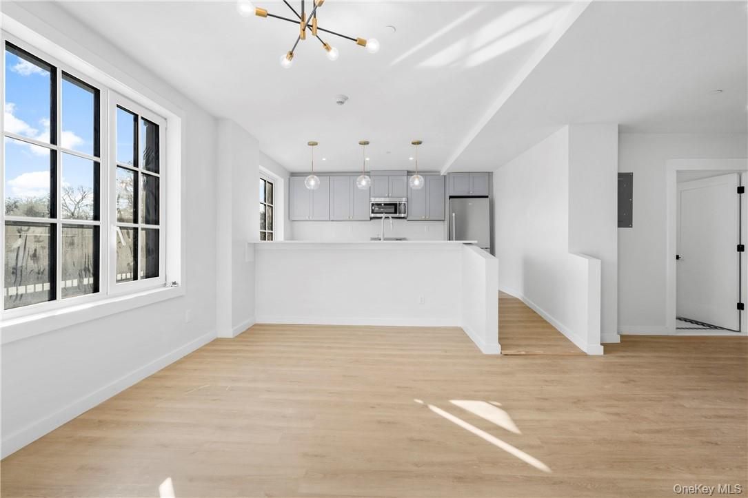 Interior, Kitchen, Pendant Lights, Stainless Steel Appliances, Wood Texture Flooring
