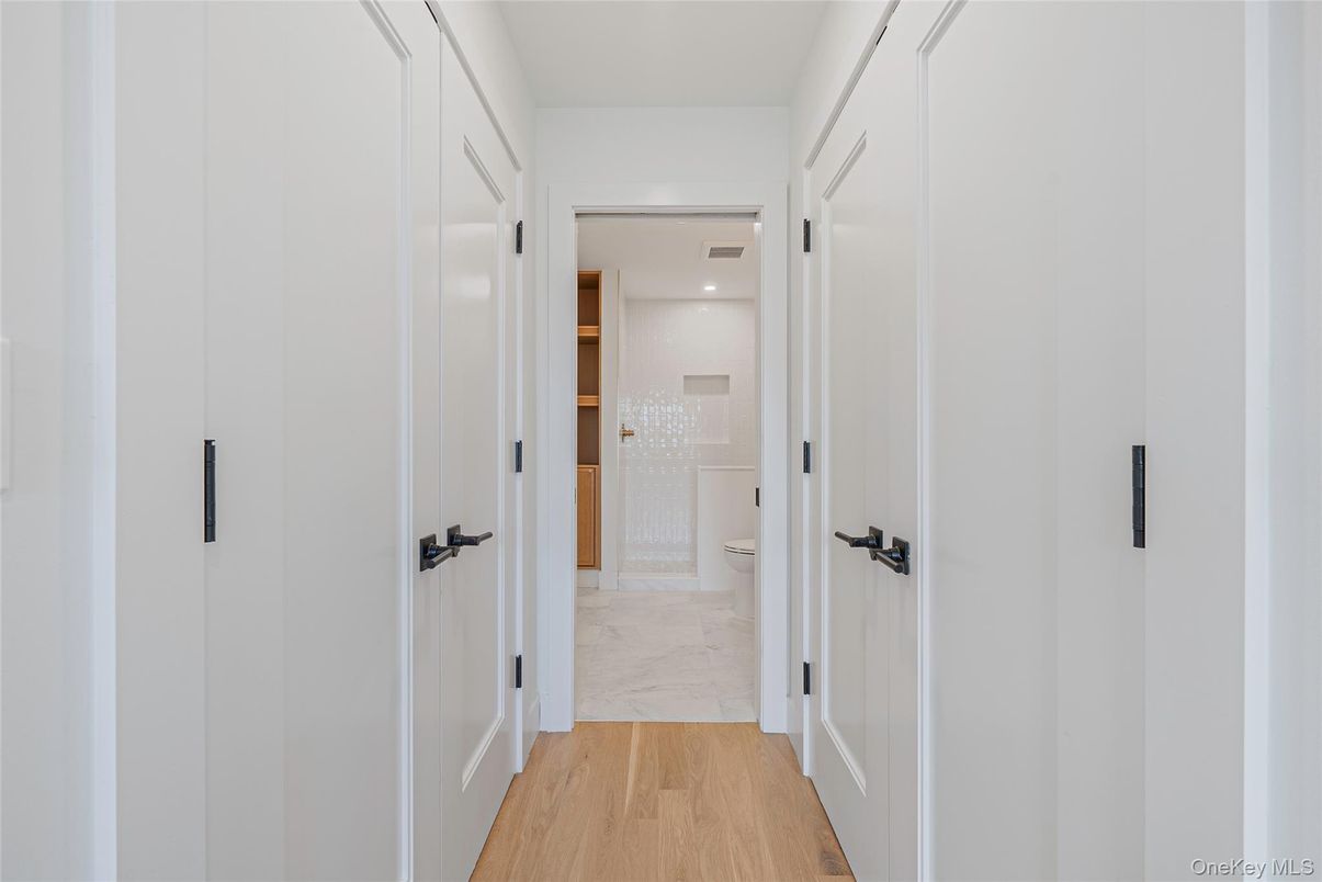 Bathroom, Interior, Marble, Recessed Lighting, Wood Texture Flooring