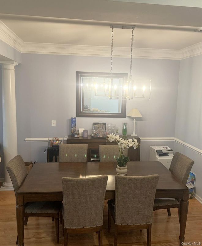 Chandelier, Dining room, Interior, Pendant Lights, Wood Texture Flooring