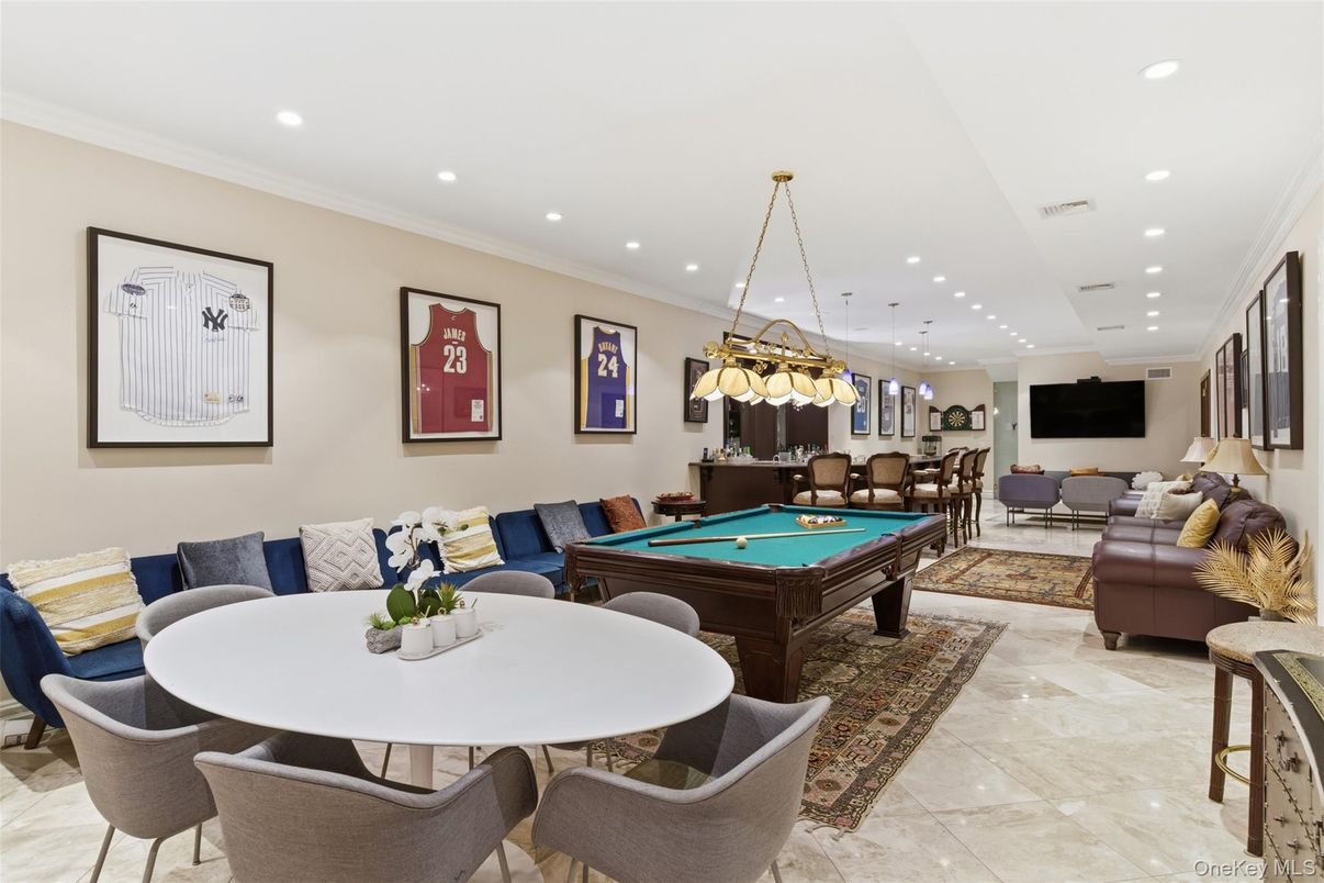Billiard Table, Dining room, Game Room, Interior, Living room, Pendant Lights, Recessed Lighting