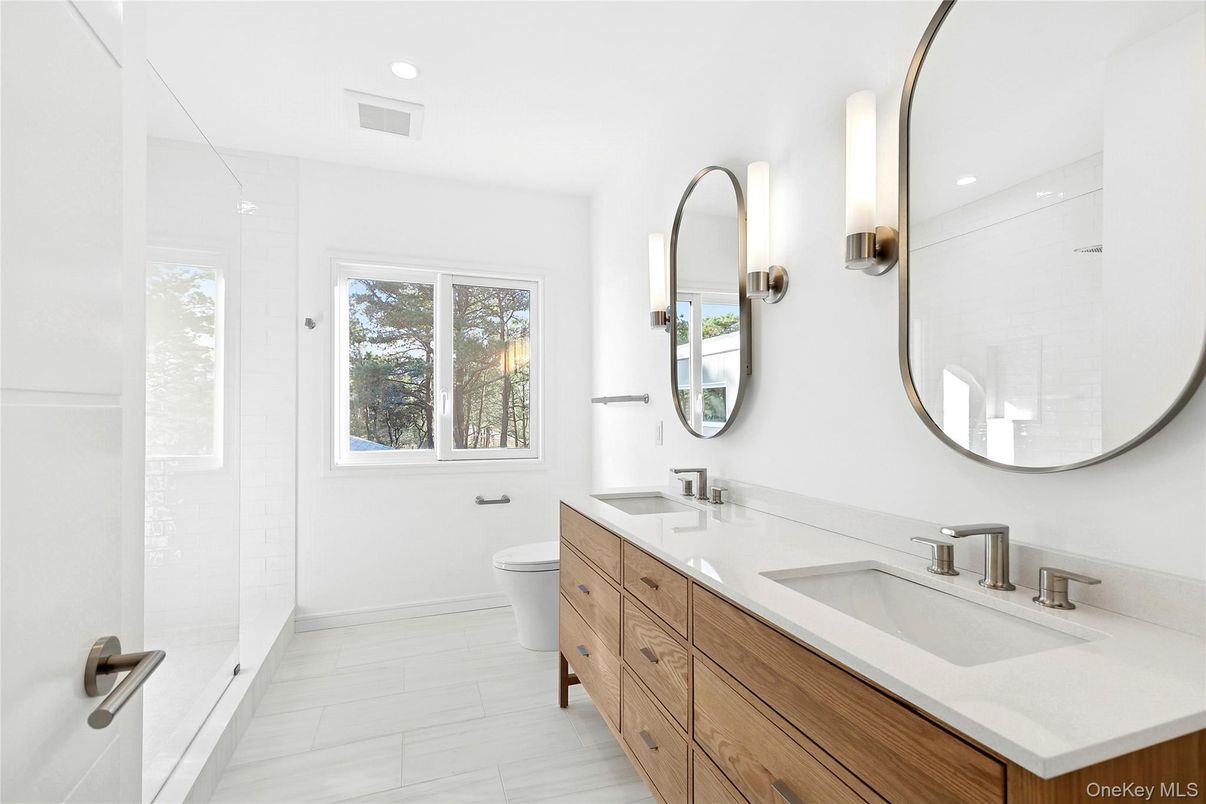 Bathroom, Dual Sink Vanities, Glass Shower, Interior, Recessed Lighting