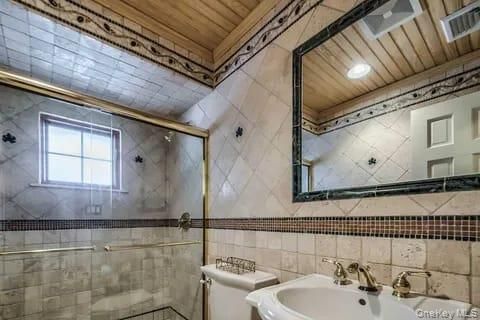Bathroom, Glass Shower, Interior, Wooden Ceilings