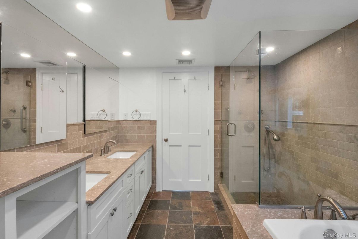 Bathroom, Dual Sink Vanities, Glass Shower, Interior, Recessed Lighting