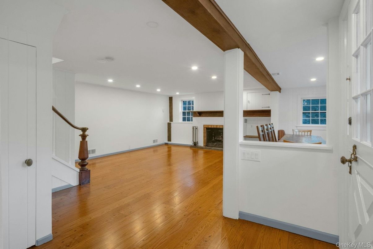 Empty room, Fireplace, Interior, Recessed Lighting, Wood Texture Flooring