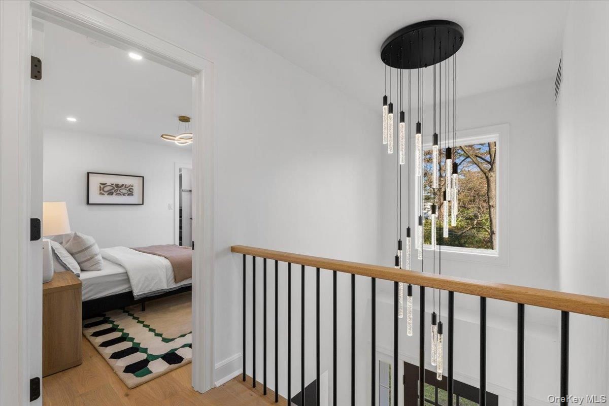 Bedroom, Interior, Pendant Lights, Recessed Lighting, Wood Texture Flooring
