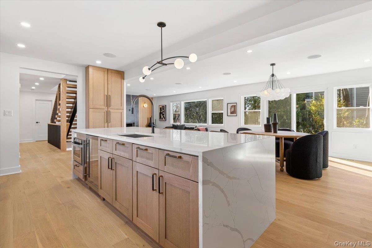 Interior, Kitchen, Pendant Lights, Recessed Lighting, Wood Texture Flooring