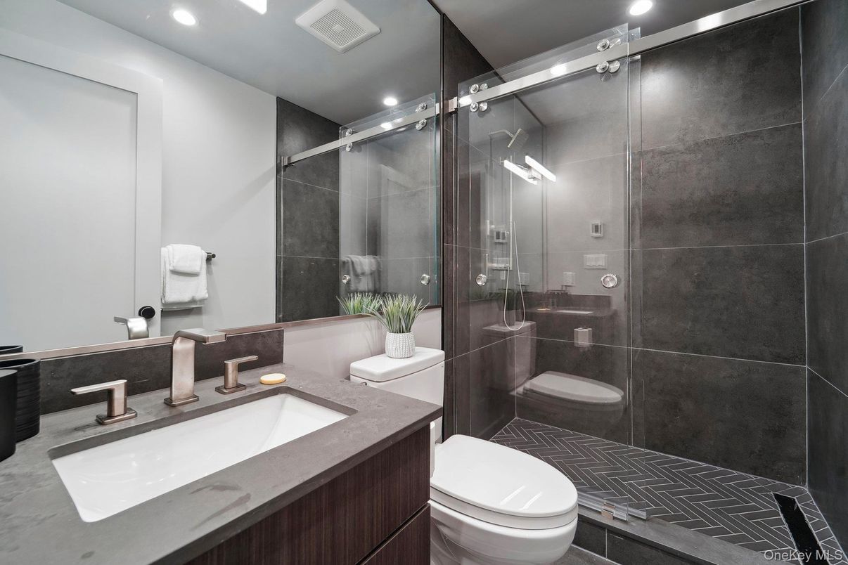 Bathroom, Glass Shower, Interior, Recessed Lighting