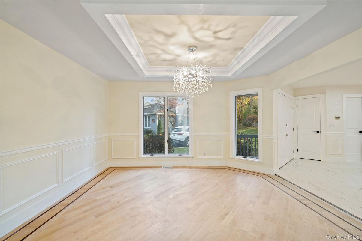 Chandelier, Empty room, Interior, Wood Texture Flooring