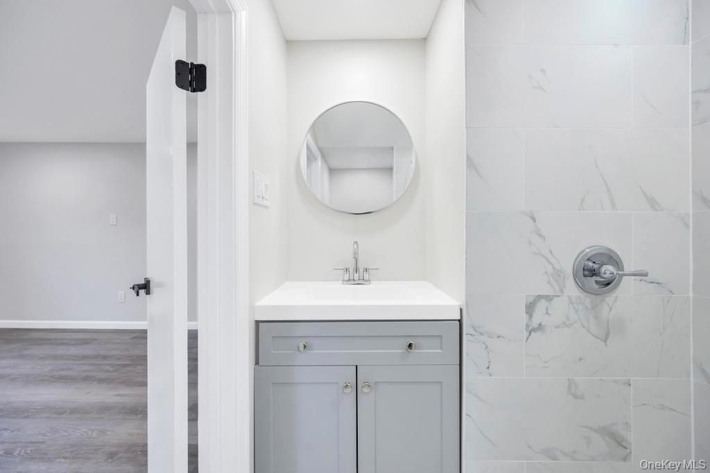 Bathroom, Interior, Marble Walls, Wood Texture Flooring