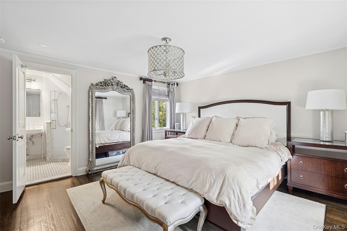 Bedroom, Chandelier, Interior, Wood Texture Flooring
