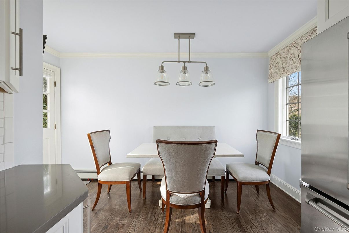 Dining room, Interior, Pendant Lights, Wood Texture Flooring