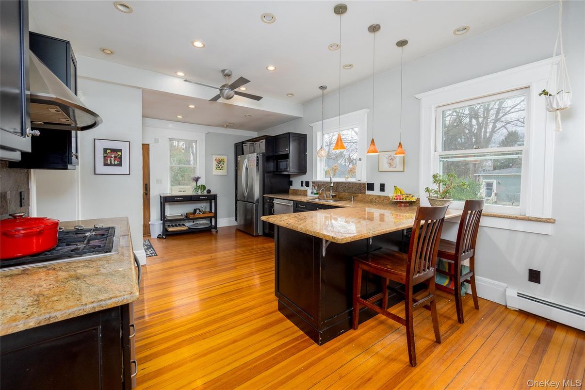 Interior, Kitchen, Pendant Lights, Recessed Lighting, Wood Texture Flooring