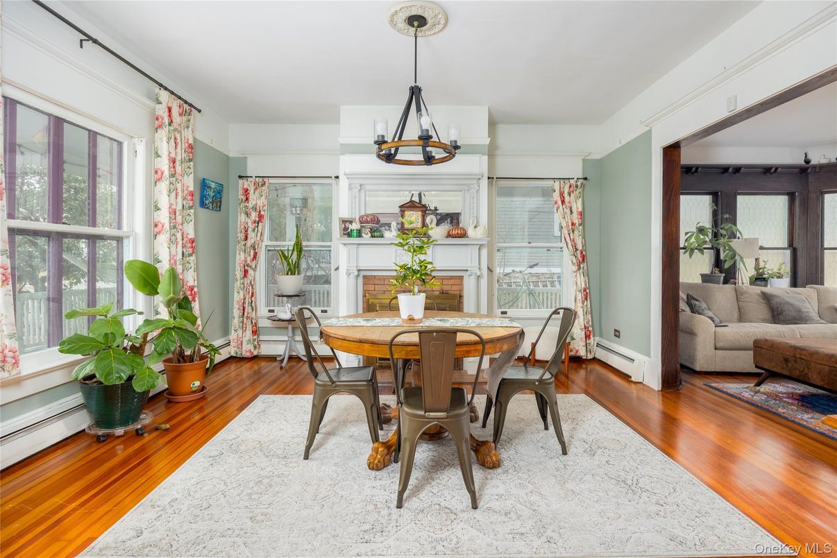 Dining room, Interior, Pendant Lights, Wood Texture Flooring