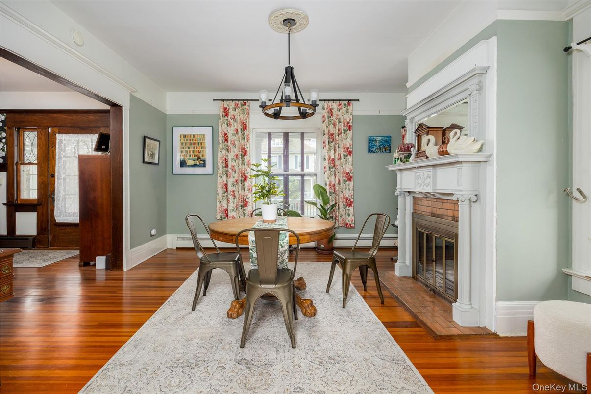 Dining room, Interior, Pendant Lights, Wood Texture Flooring