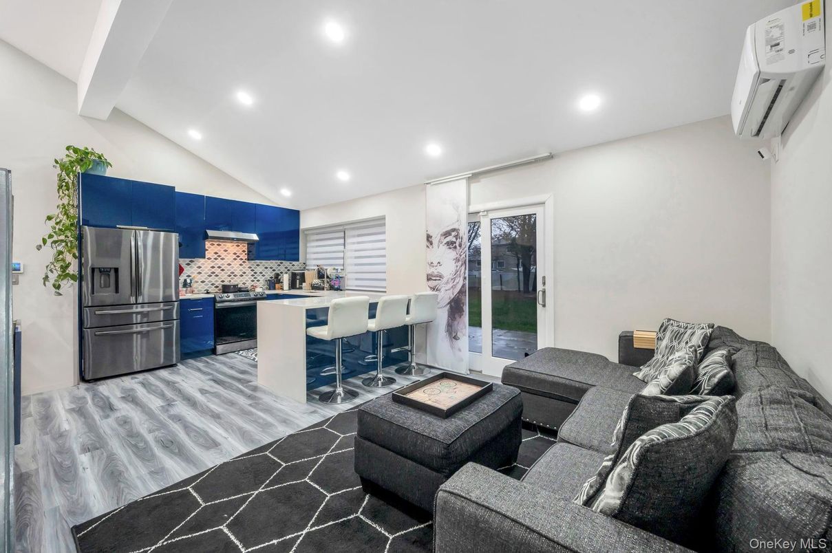 Interior, Kitchen, Living room, Recessed Lighting, Stainless Steel Appliances, Wood Texture Flooring