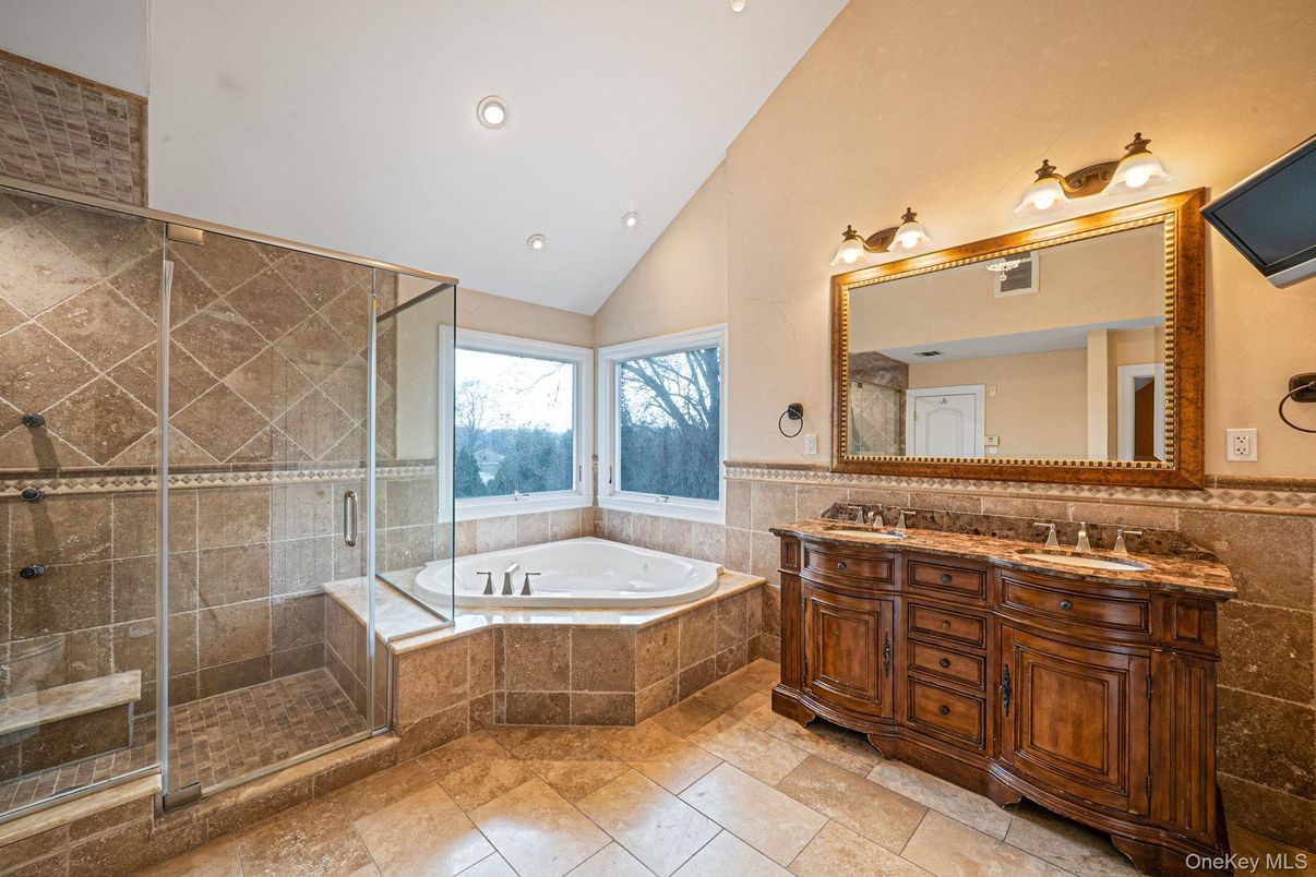 Bathroom, Dual Sink Vanities, Glass Shower, Interior, Recessed Lighting