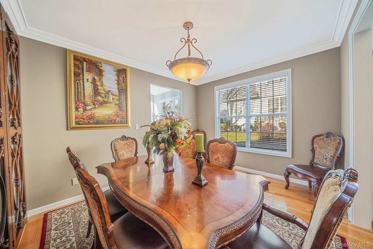 Dining room, Interior, Pendant Lights, Wood Texture Flooring