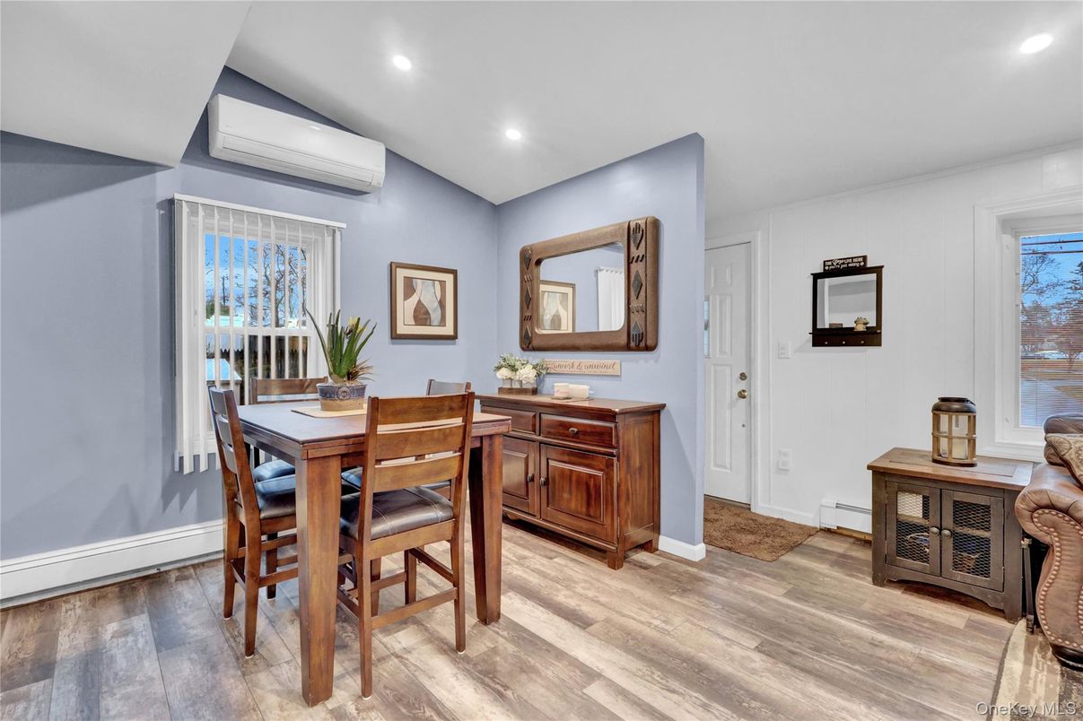 Dining room, Interior, Recessed Lighting, Wood Texture Flooring