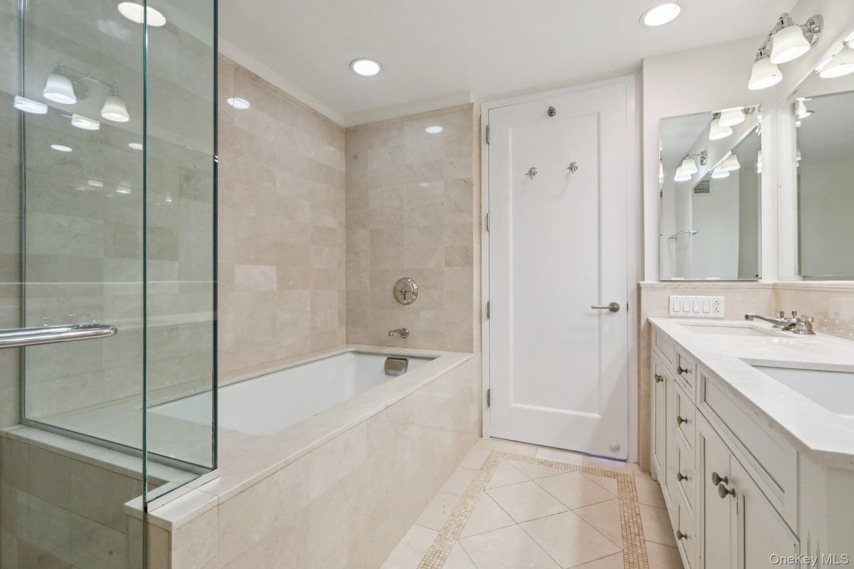 Bathroom, Dual Sink Vanities, Glass Shower, Interior, Recessed Lighting