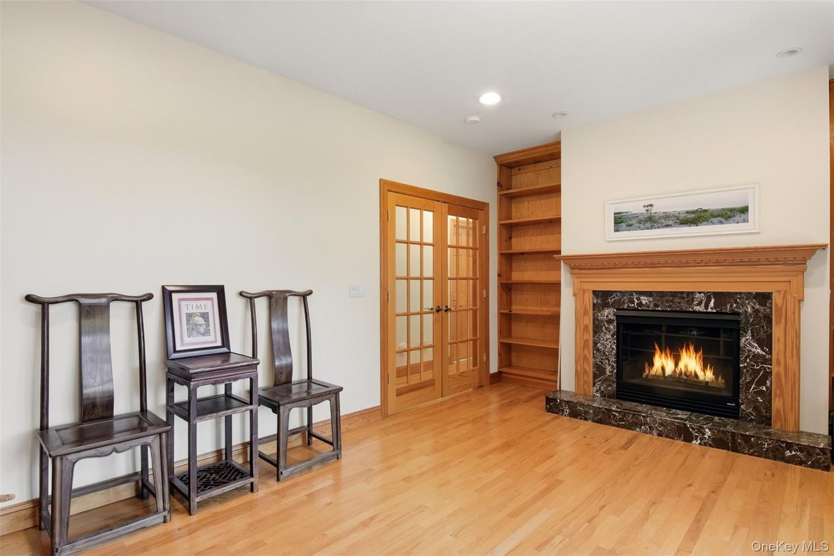 Fireplace, Interior, Recessed Lighting, Wood Texture Flooring