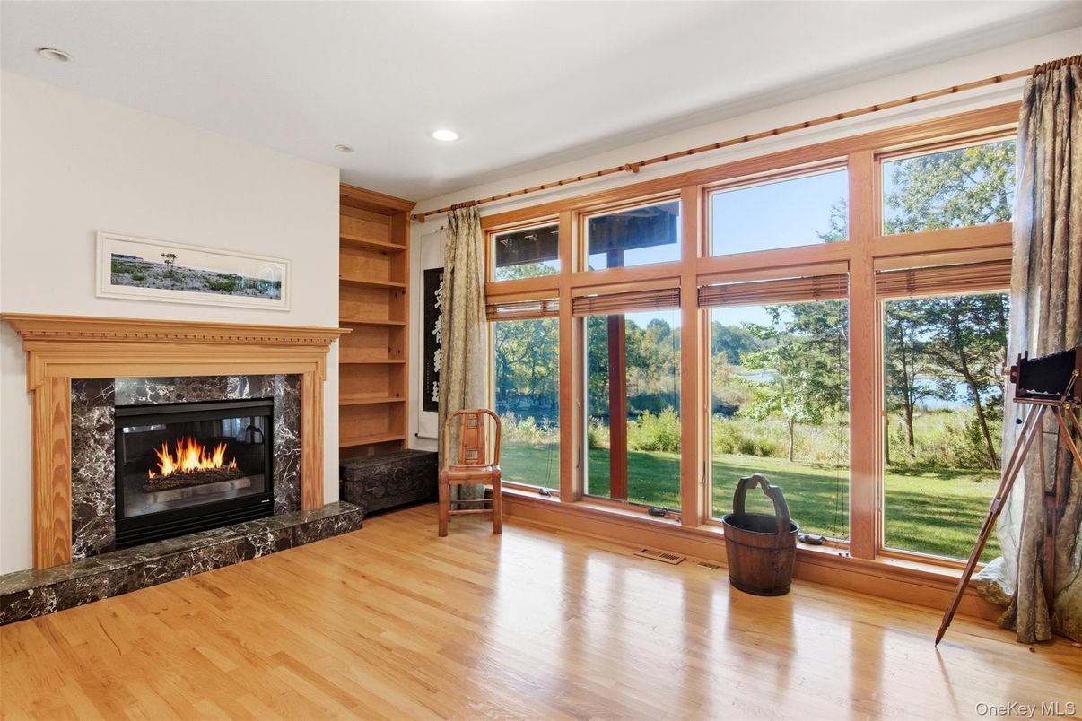Fireplace, Interior, Recessed Lighting, Wood Texture Flooring
