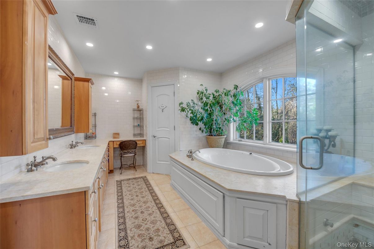 Bathroom, Dual Sink Vanities, Glass Shower, Interior, Recessed Lighting