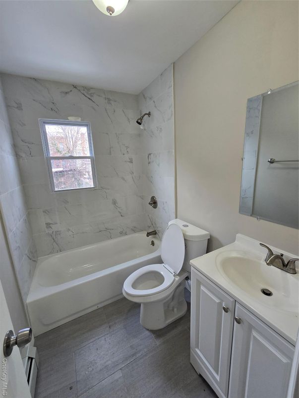 Bathroom, Interior, Marble Walls, Wood Texture Flooring