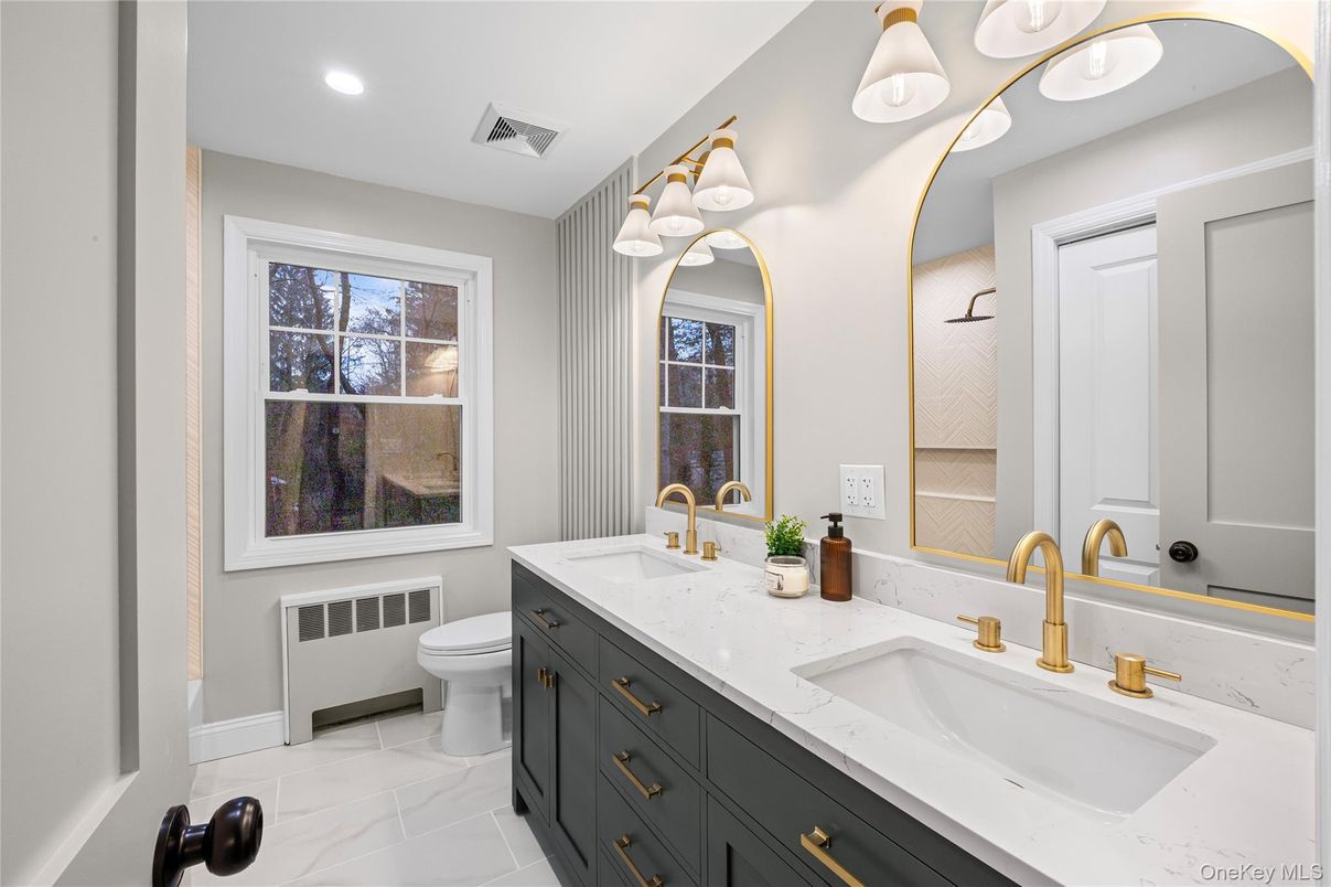 Bathroom, Dual Sink Vanities, Interior, Marble, Recessed Lighting