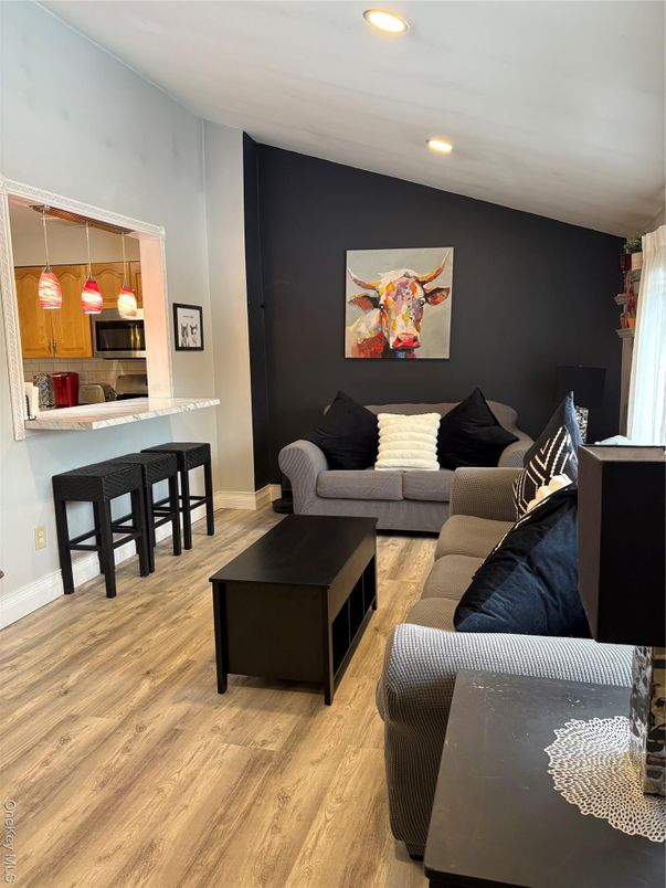 Interior, Kitchen, Living room, Pendant Lights, Recessed Lighting, Wood Texture Flooring