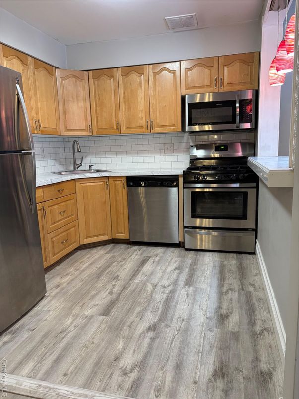 Interior, Kitchen, Stainless Steel Appliances, Wood Texture Flooring