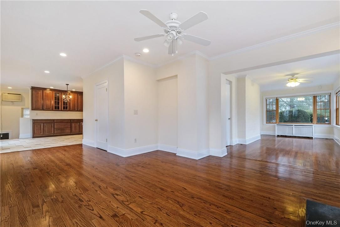 Empty room, Interior, Kitchen, Pendant Lights, Recessed Lighting, Wood Texture Flooring