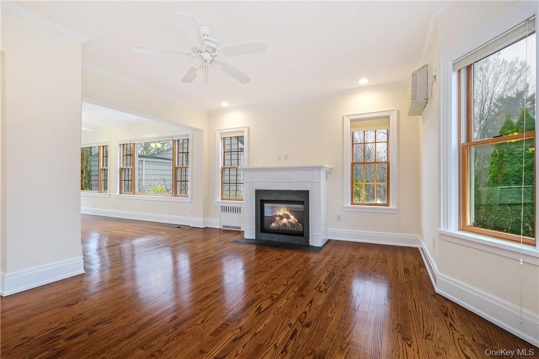 Empty room, Fireplace, Interior, Recessed Lighting, Wood Texture Flooring
