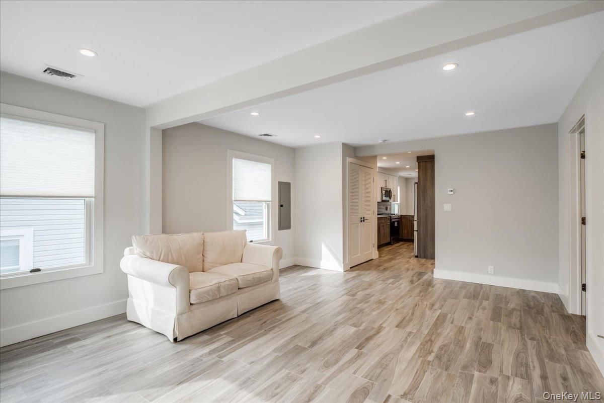 Empty room, Interior, Kitchen, Recessed Lighting, Wood Texture Flooring
