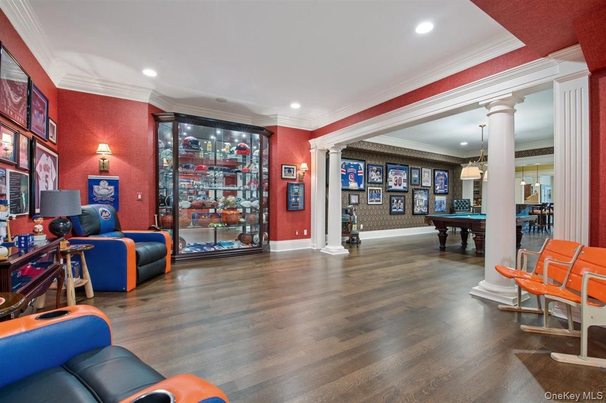 Billiard Table, Game Room, Interior, Pendant Lights, Recessed Lighting, Wood Texture Flooring