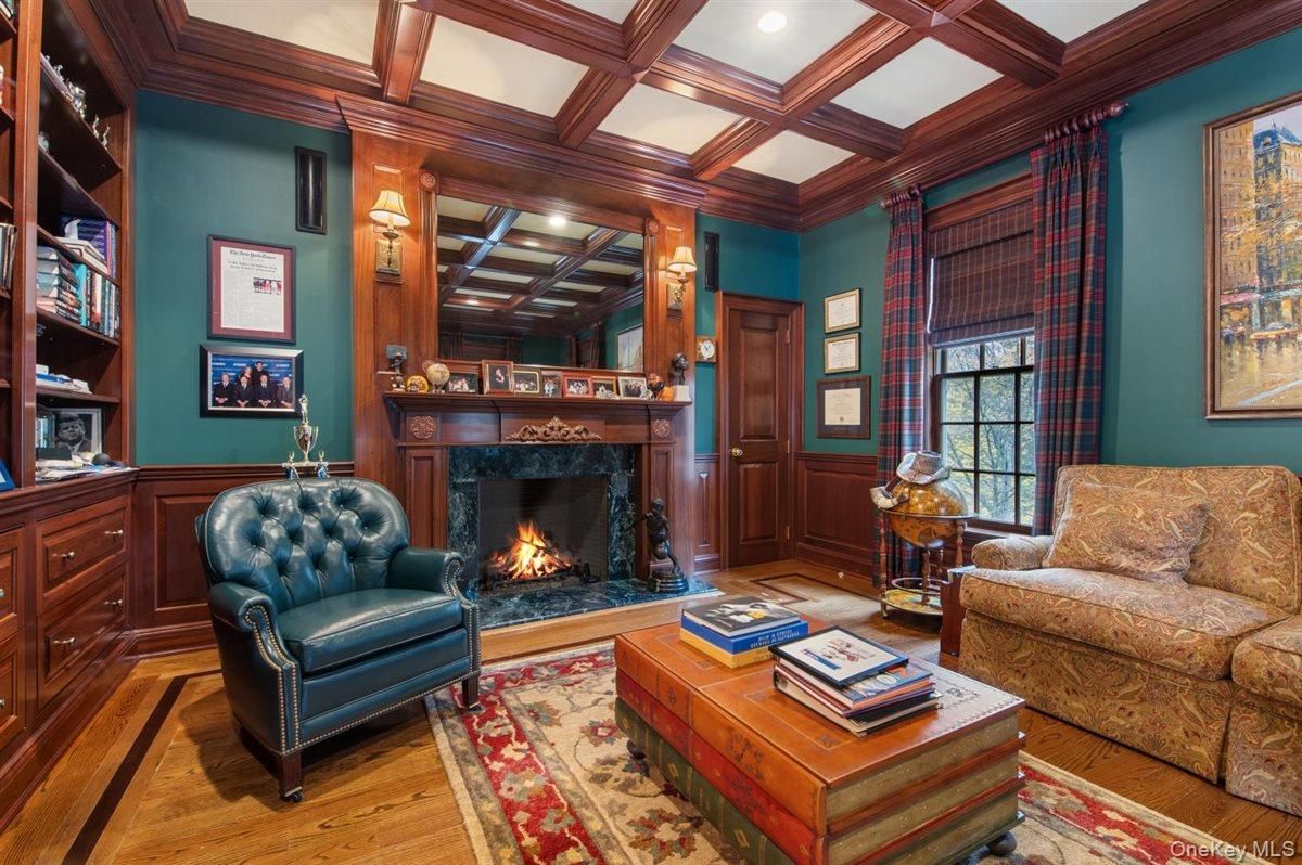 Fireplace, Interior, Living room, Recessed Lighting, Wooden Beams, Wood Texture Flooring, Wooden Walls