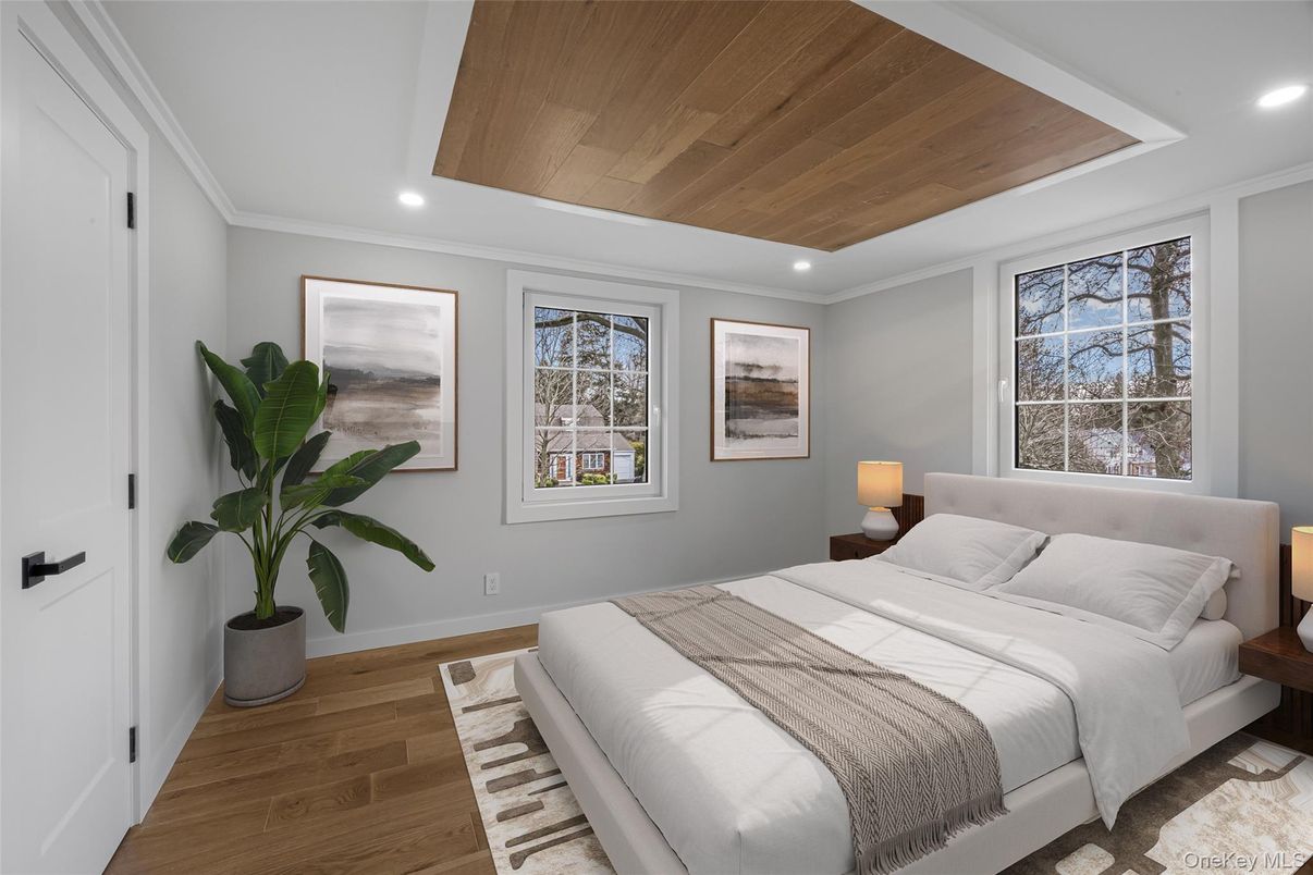 Bedroom, Interior, Recessed Lighting, Wooden Ceilings, Wood Texture Flooring