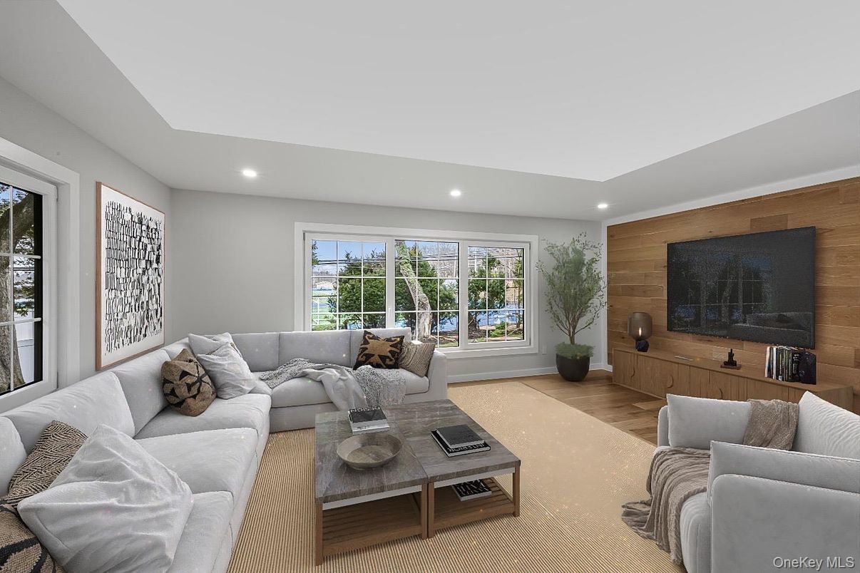 Interior, Living room, Recessed Lighting, Wood Texture Flooring, Wooden Walls