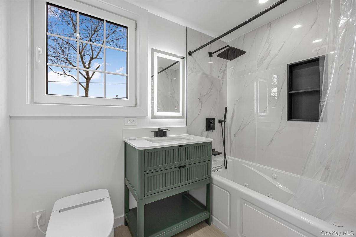 Bathroom, Interior, Marble Walls, Recessed Lighting