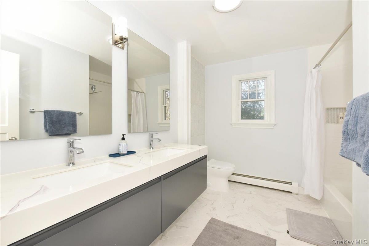 Bathroom, Dual Sink Vanities, Interior, Marble, Recessed Lighting