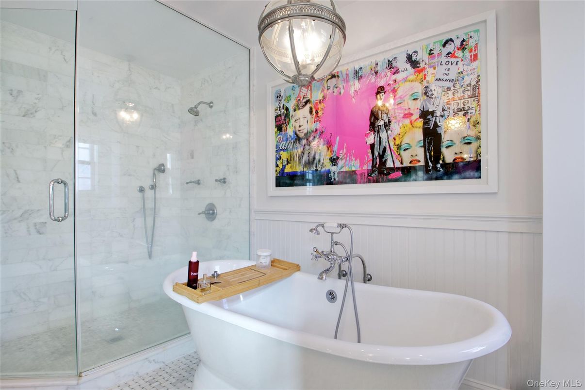 Bathroom, Free Standing Baths, Glass Shower, Interior, Marble Walls