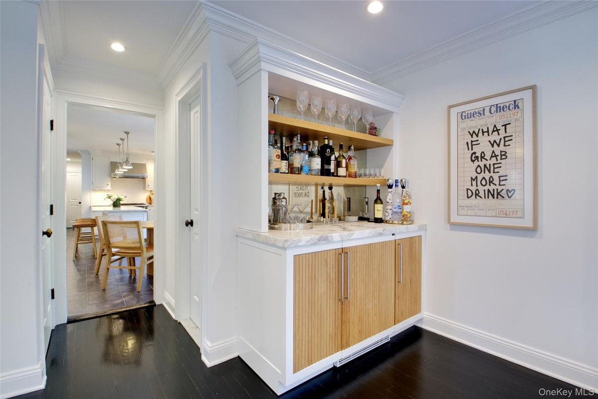 Dining room, Interior, Pendant Lights, Recessed Lighting, Wood Texture Flooring