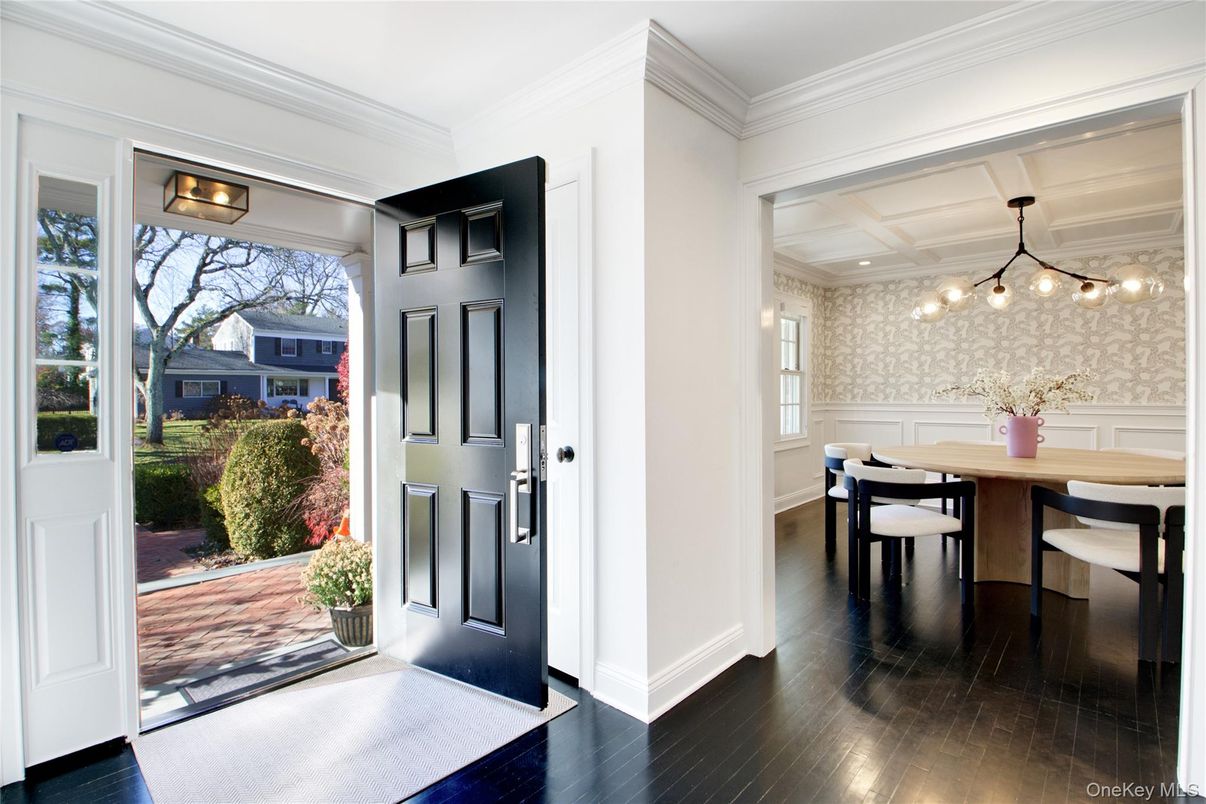 Dining room, Interior, Pendant Lights, Wood Texture Flooring