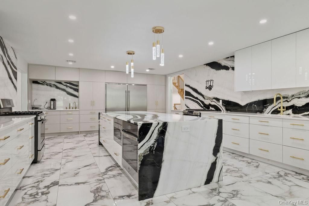 Interior, Kitchen, Marble, Pendant Lights, Recessed Lighting