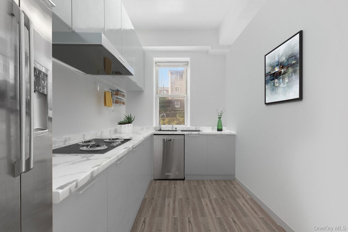 Interior, Kitchen, Stainless Steel Appliances, Wood Texture Flooring