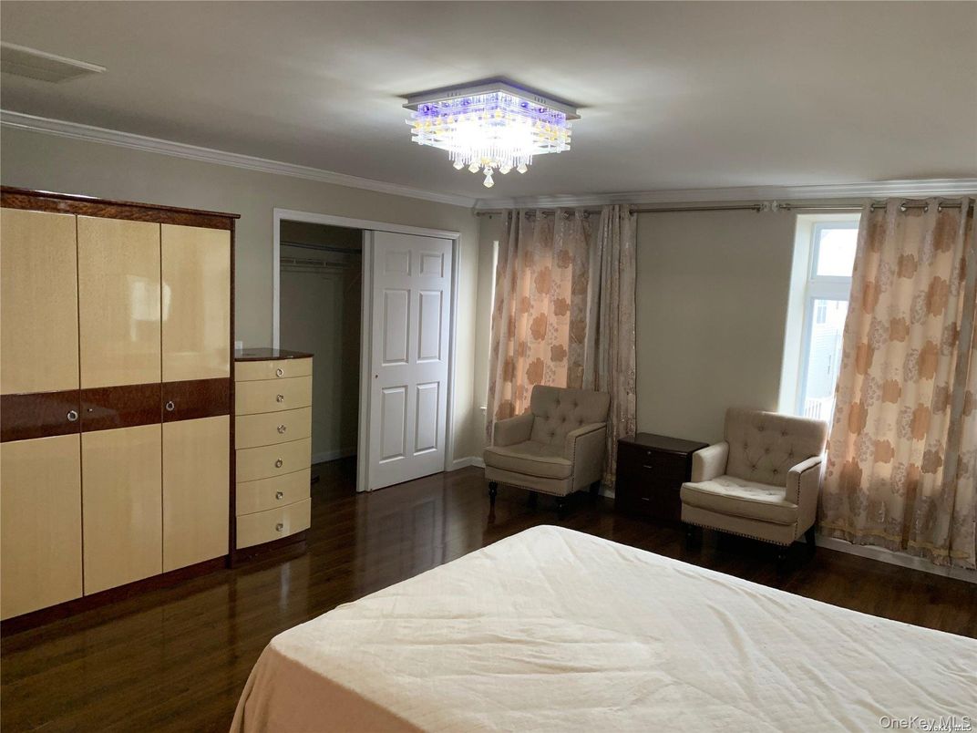 Bedroom, Chandelier, Interior, Wood Texture Flooring