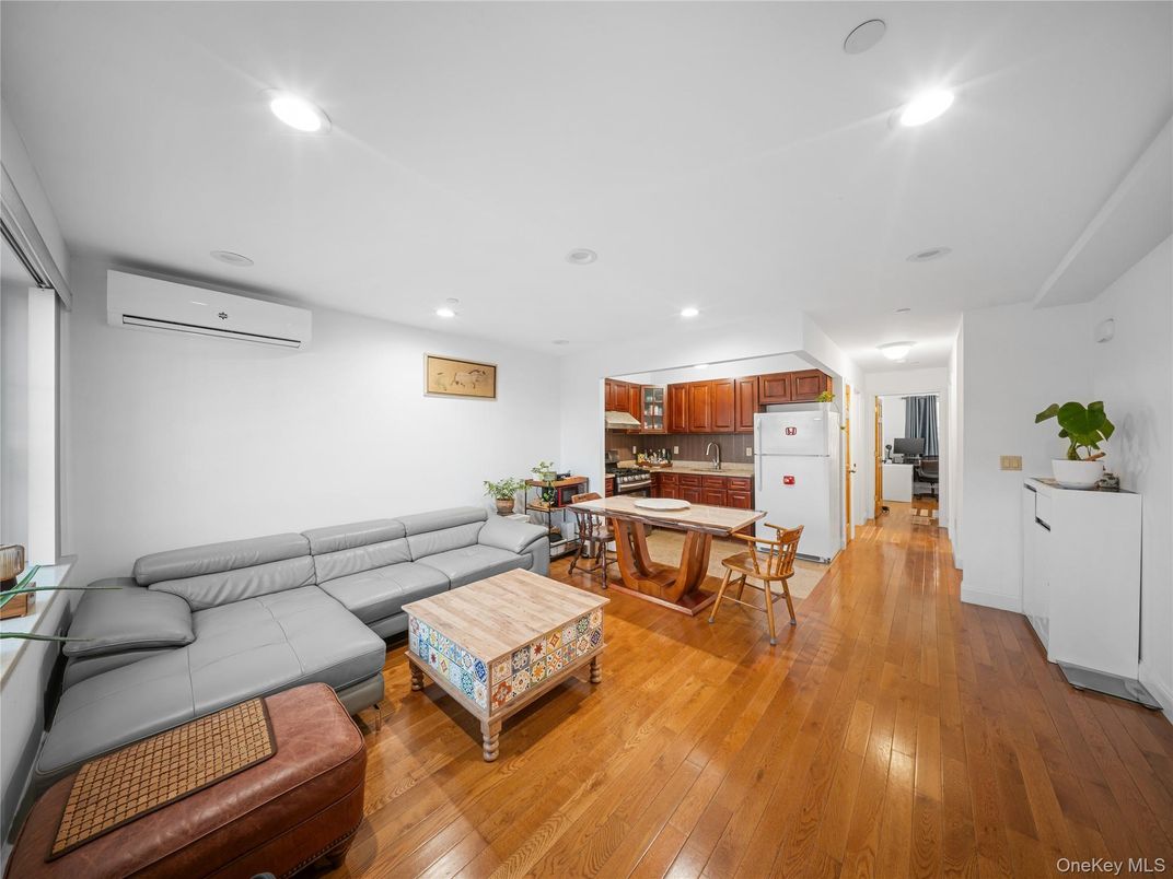 Dining room, Interior, Kitchen, Living room, Recessed Lighting, Wood Texture Flooring