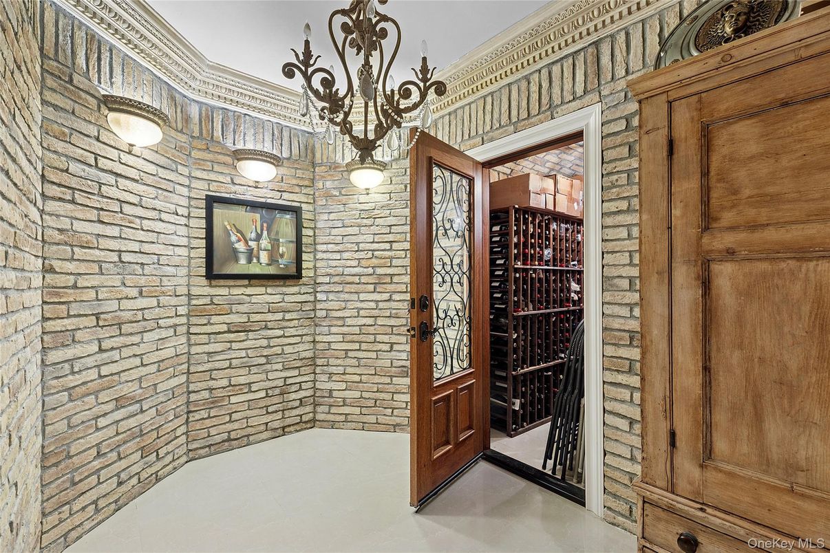 Chandelier, Interior, Stone Walls, Wine Storage