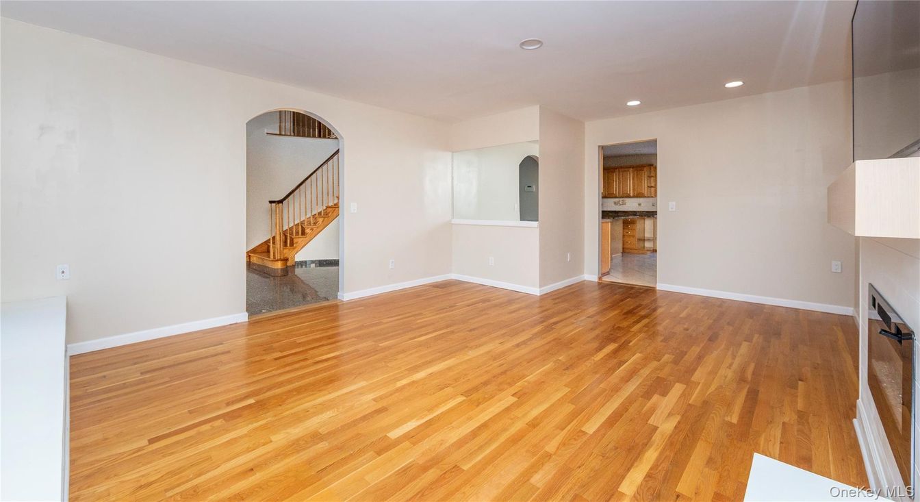 Empty room, Fireplace, Interior, Recessed Lighting, Wood Texture Flooring