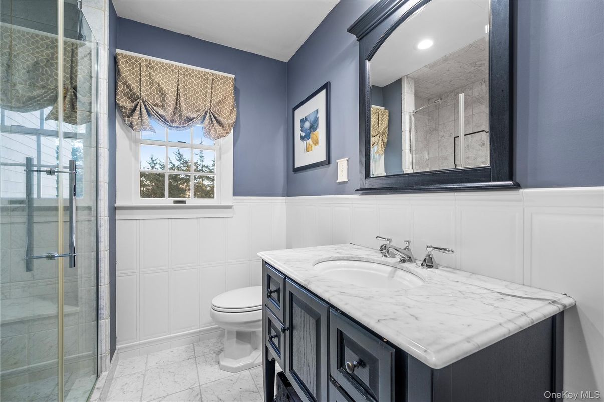 Bathroom, Glass Shower, Interior, Marble, Recessed Lighting