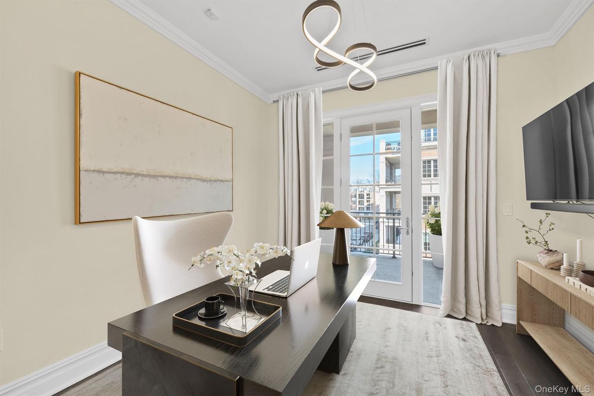 Home Office, Interior, Pendant Lights, Wood Texture Flooring